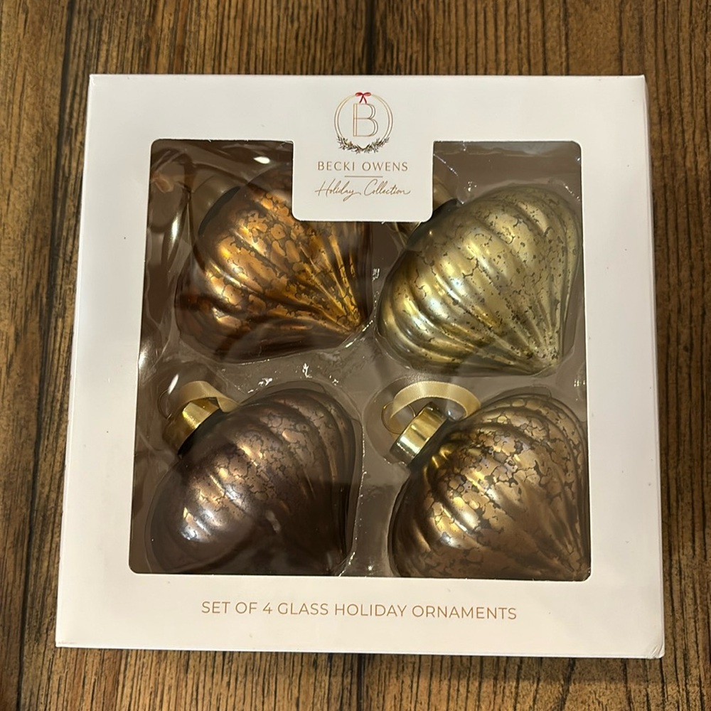 Becki Owens Glass Holiday Ornaments - Set of 4 - NWT